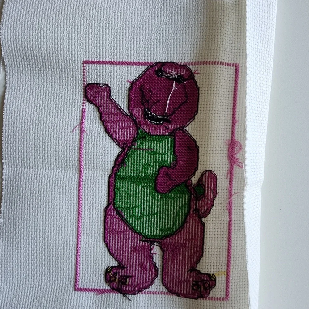 Barney The Purple Dinosaur Art Cross Stitch Finished Piece Patch Picture Art - Picture 7 of 9